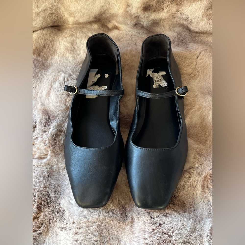 Nordstrom Black Leather Mary Jane Fla 7.5M